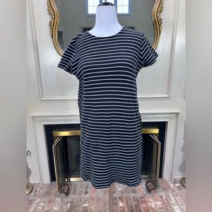 J.Jill‎ Black White Striped T-Shirt Dress Petite M | Pocket Shift Dress